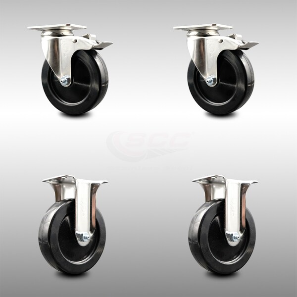 Service Caster 5 Inch 316SS Hard Rubber Wheel Swivel Top Plate Caster Lock Brake 2 Rigid, 2PK SCC-SS316TTL20S514-HRS-2-R-2 - main